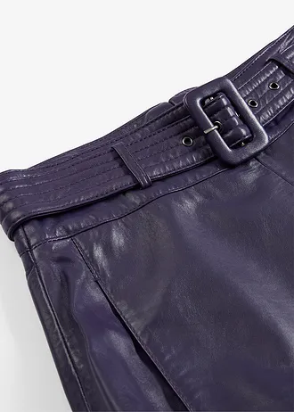 Jupe en cuir d’agneau nappa avec ceinture (ens. 2 pces) • prune • Boutique bonprix