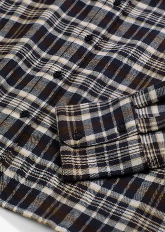 Flanelová košile z čisté bavlny • perlově bílo-tmavě hnědo-světlá khaki-inkoustově modrá kostka • bonprix obchod