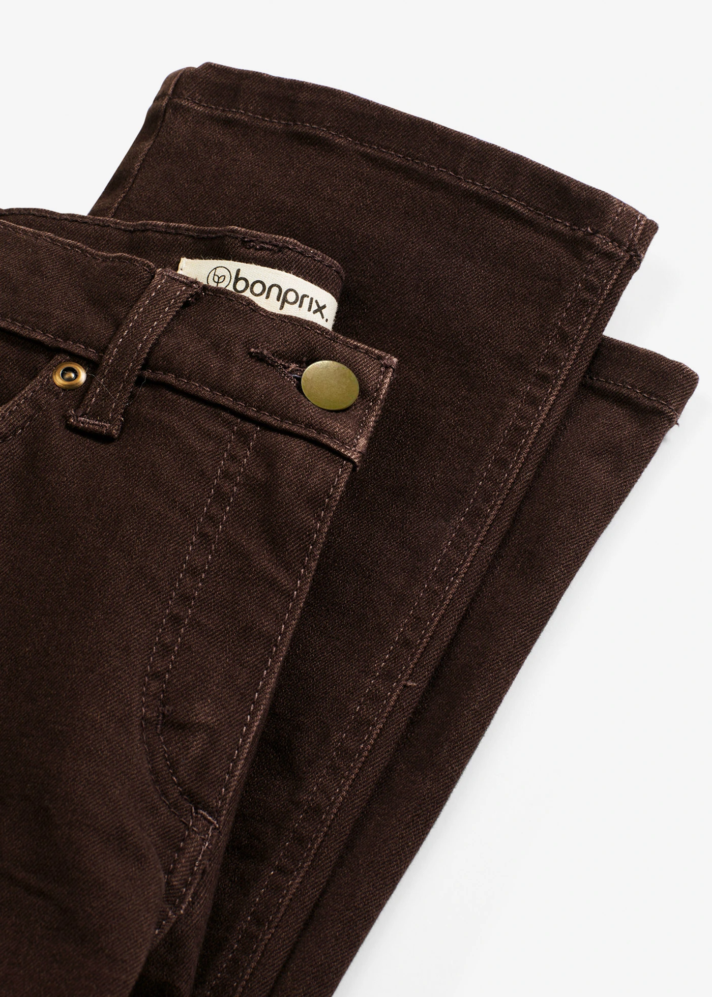 Pantaloni din twill, din amestec elastic cu bumbac • maro închis prespălat • magazin bonprix