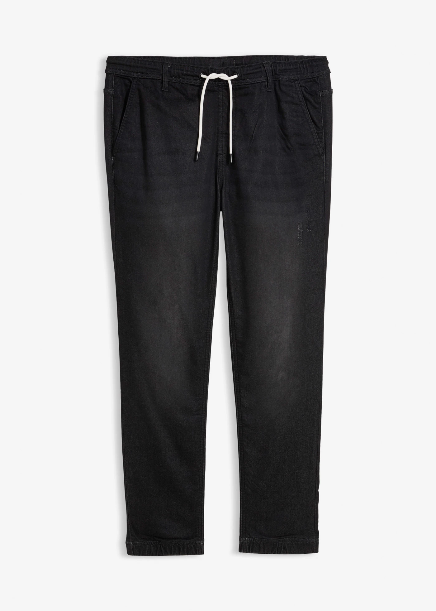 Joggery jeansowe z gumką w talii, regular fit, prosta nogawka • czarny denim • sklep bonprix