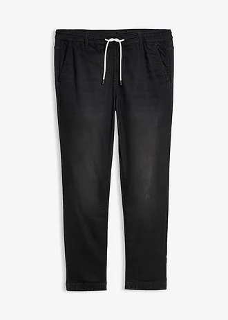 Joggery jeansowe z gumką w talii, regular fit, prosta nogawka • czarny denim • sklep bonprix