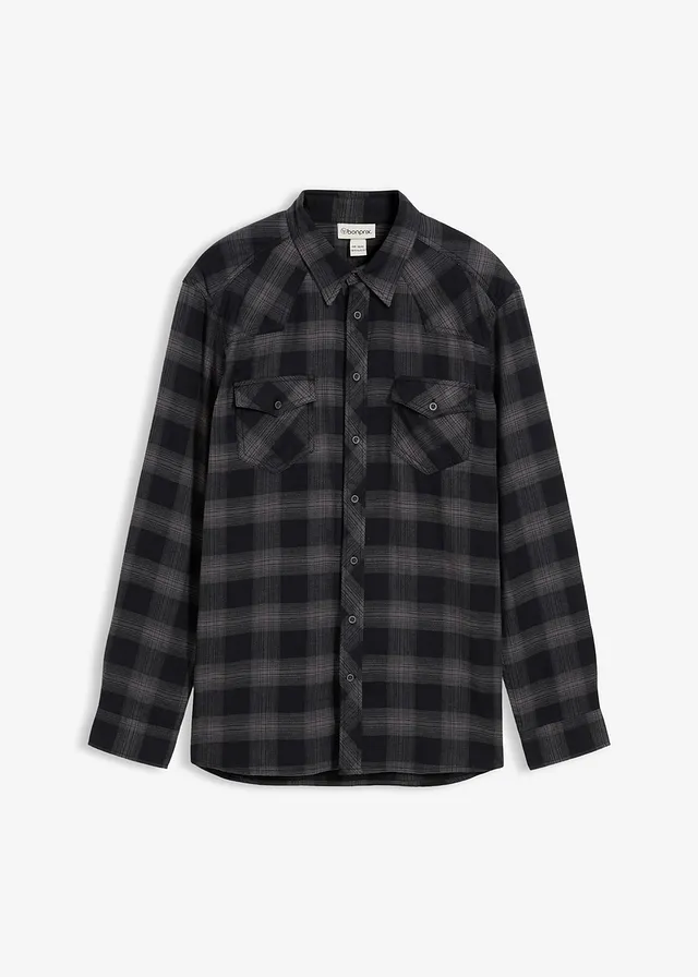 Košeľa s dlhým rukávom, flanelová, z čistej bavlny