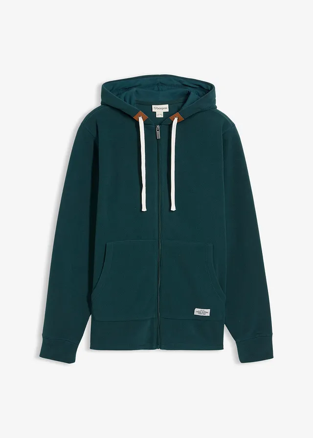 Fleece vest met capuchon en opgestikte zakken • diepgroen • bonprix online shop