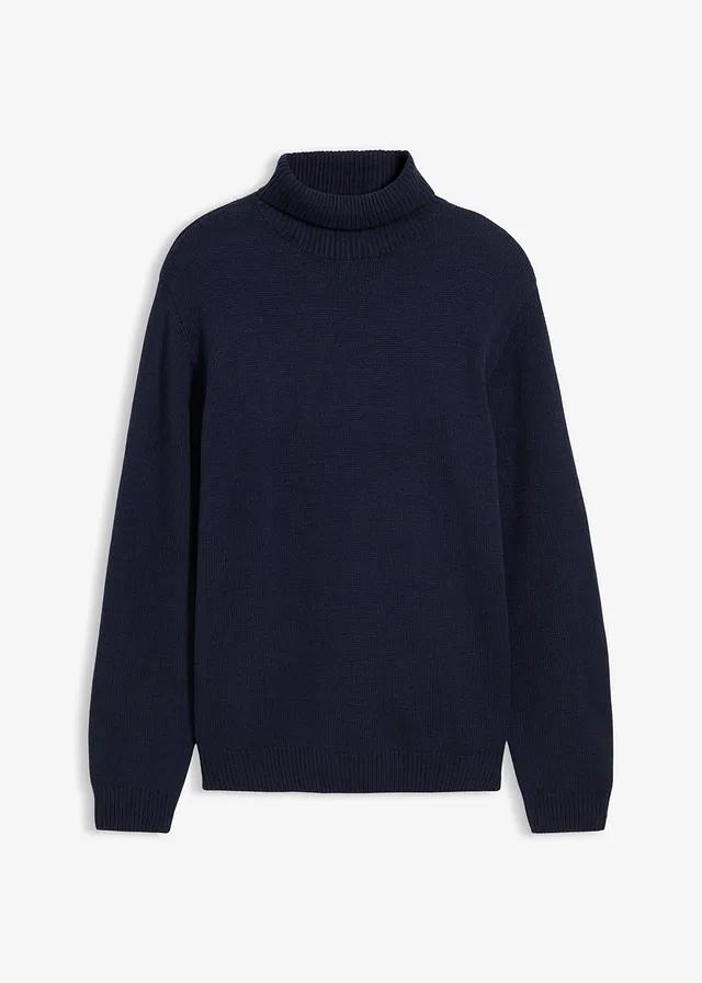 Pull col roulé chaud avec finitions côtelées • bleu foncé • Boutique bonprix