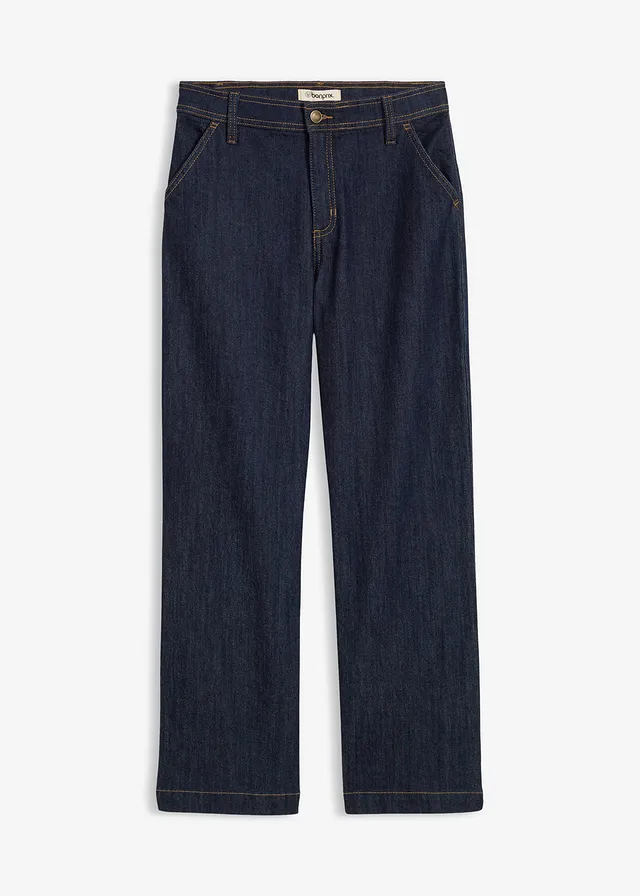 Wide leg jeans, mid waist, Kleur: diepblauw denim ongewassen