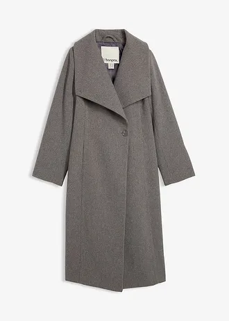Lange jas in wollook, Kleur: grijs gemêleerd