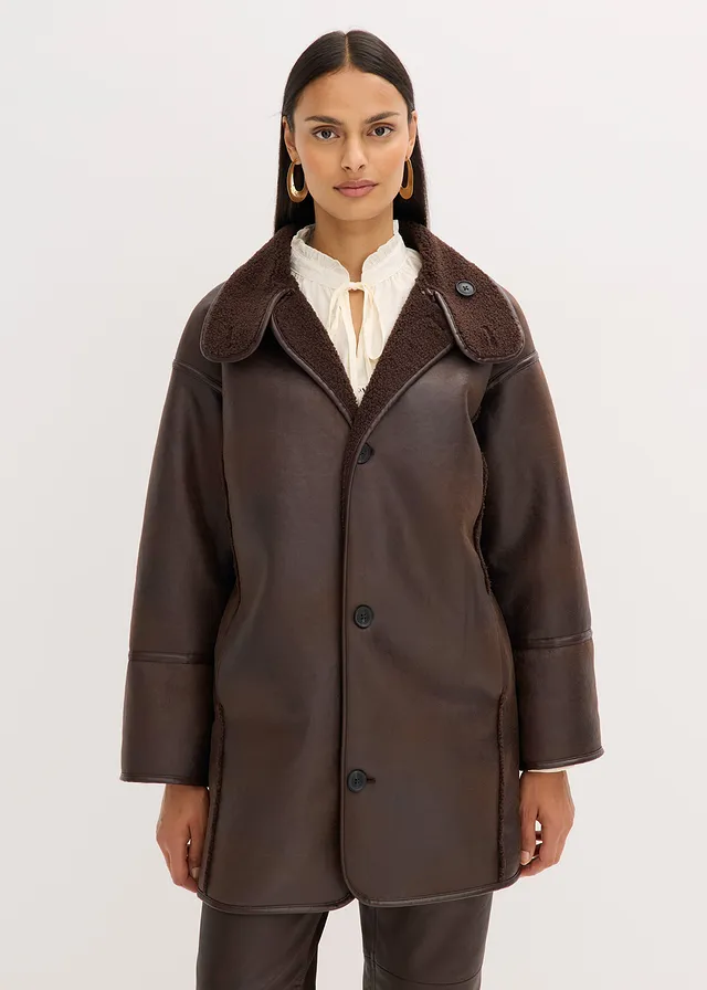 Veste en sherpa, Couleur: marron foncé