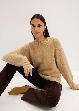 Oversize svetr • světlá khaki melír • bonprix obchod