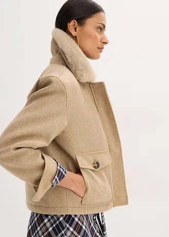 Zimní bunda s vlněným vzhledem • světlá khaki melír • bonprix obchod