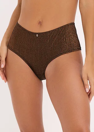 Maxi brazilské kalhotky z třpytivého materiálu, barva: černo-měděná
