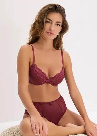 Lot de 3 soutiens-gorge avec coques et armatures, polyamide • bordeaux + marron foncé + blanc • Boutique bonprix