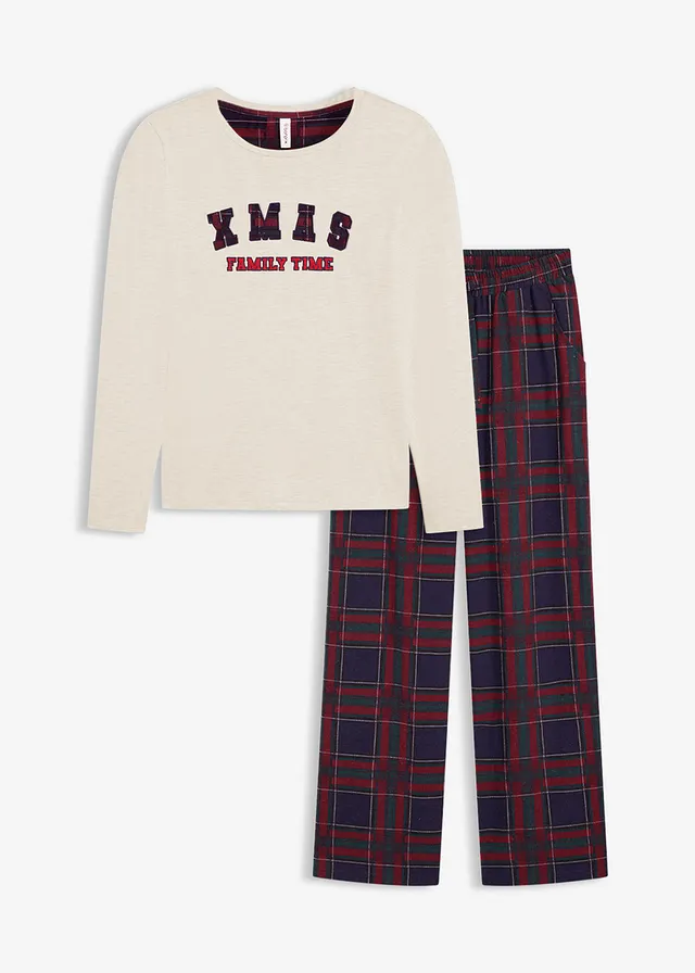 Pijama cu pantaloni din flanelă cu geantă cadou