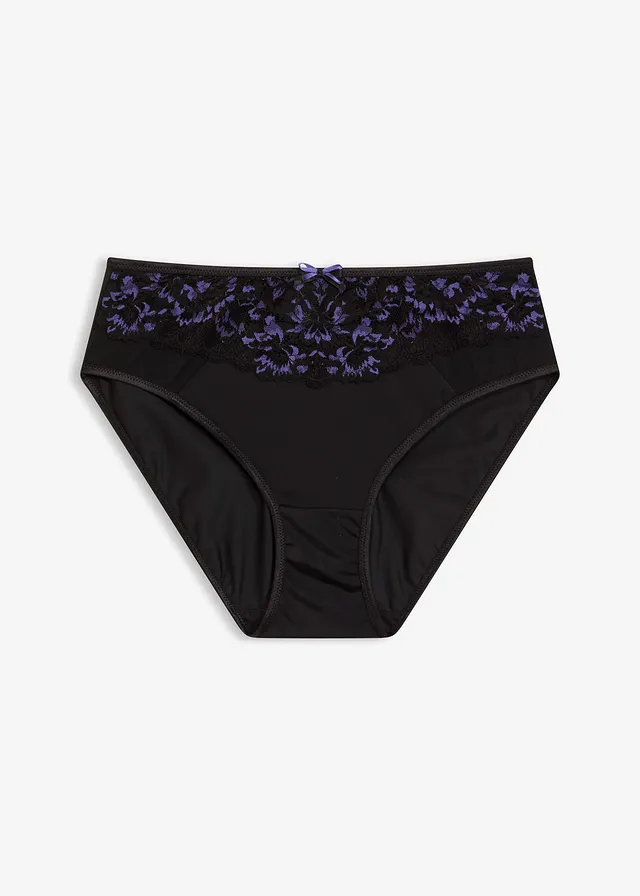 Maxikalhotky s jemnou krajkou • černo-hyacintově fialová • bonprix obchod