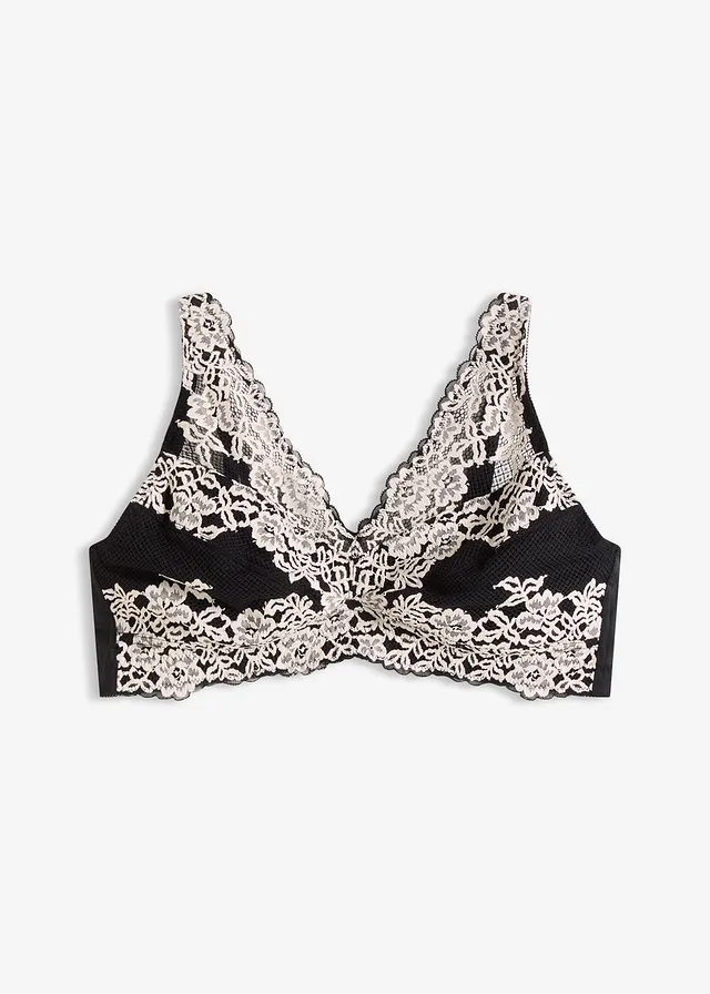 Soutien-gorge minimiseur sans armatures, bretelles rembourrées, Couleur: noir-écru