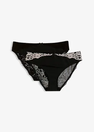 Lot de 2 slips avec dentelle, Couleur: noir-écru + noir