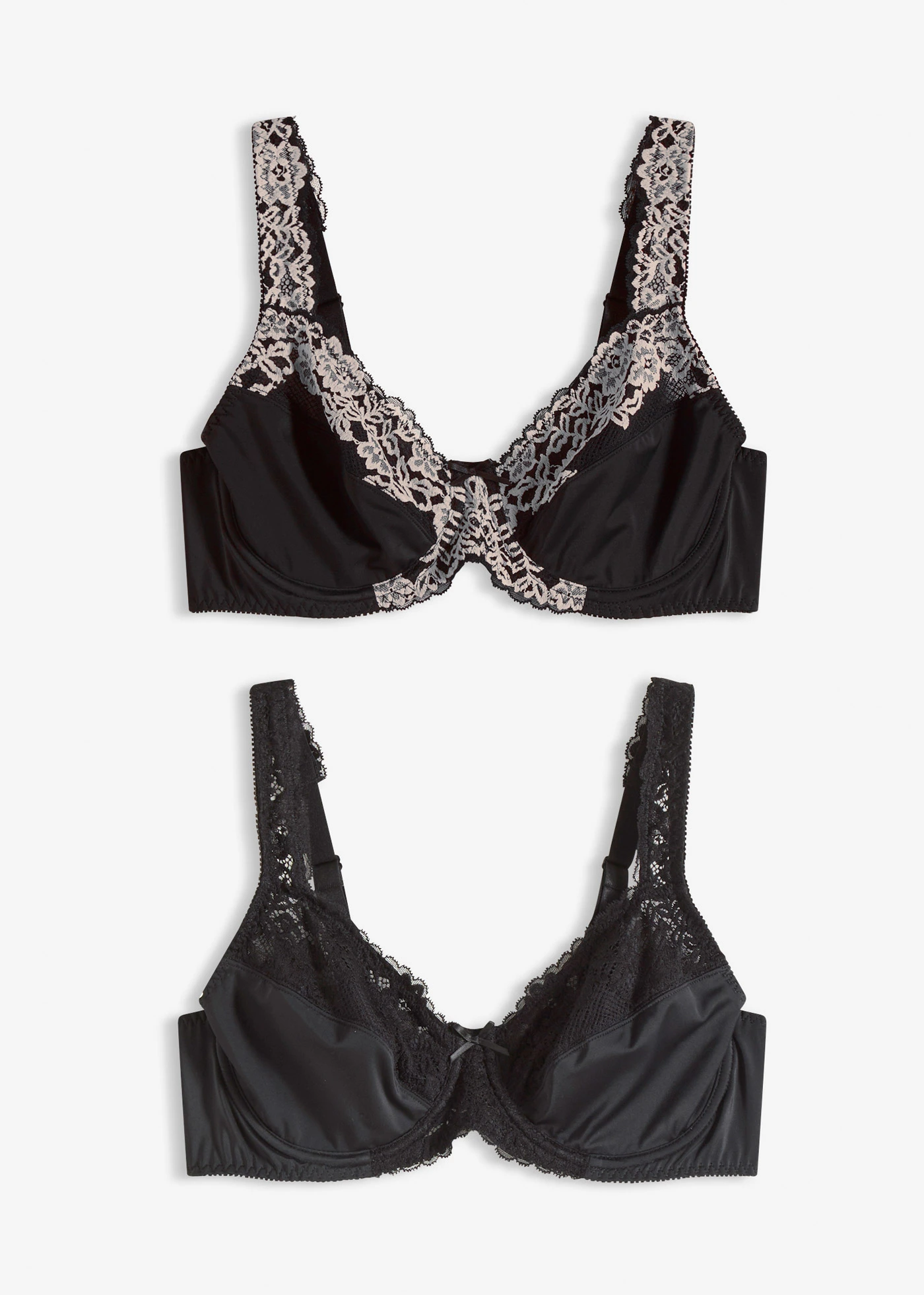 Sutien cu amătură și bretele căptușite (set/ 2 buc.) • negru-ecru + negru • magazin bonprix