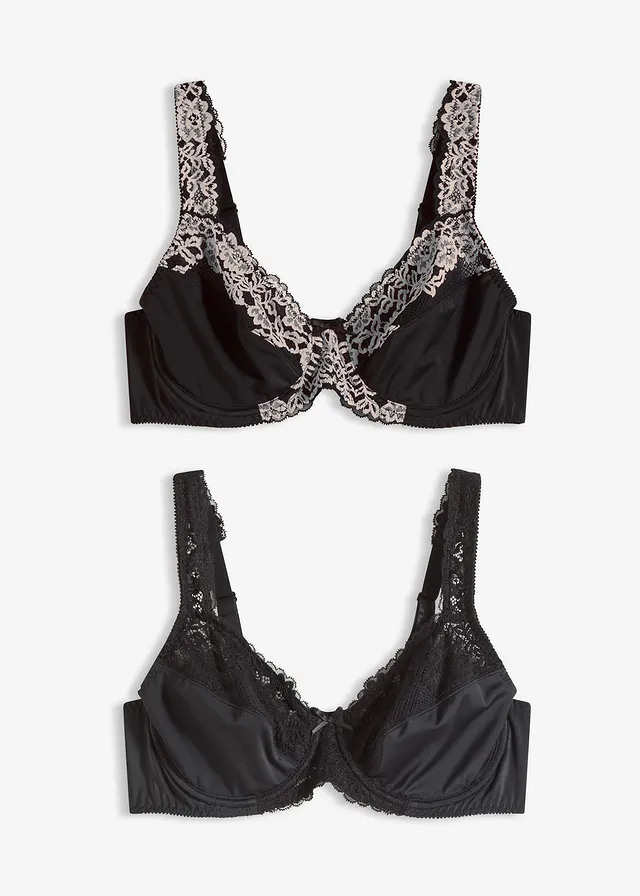 Sutien cu amătură și bretele căptușite (set/ 2 buc.) • negru-ecru + negru • magazin bonprix