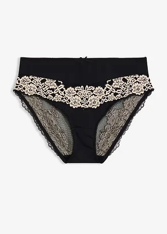 Slip Maxi avec dentelle, Couleur: noir-écru