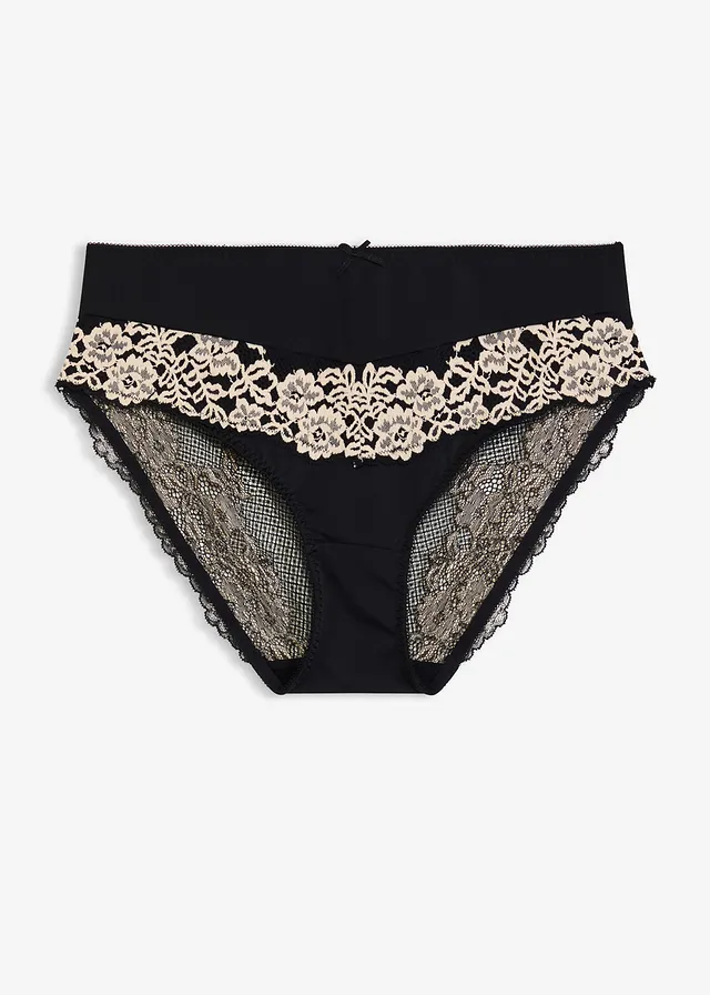 Maxislip met sierlijk kant • zwart/wolwit • bonprix online shop