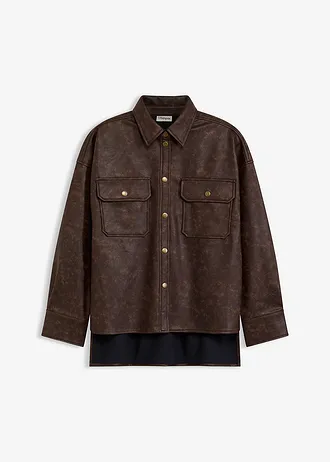 Košile z umělé kůže s obnošeným vzhledem • tmavě hnědá used • bonprix obchod