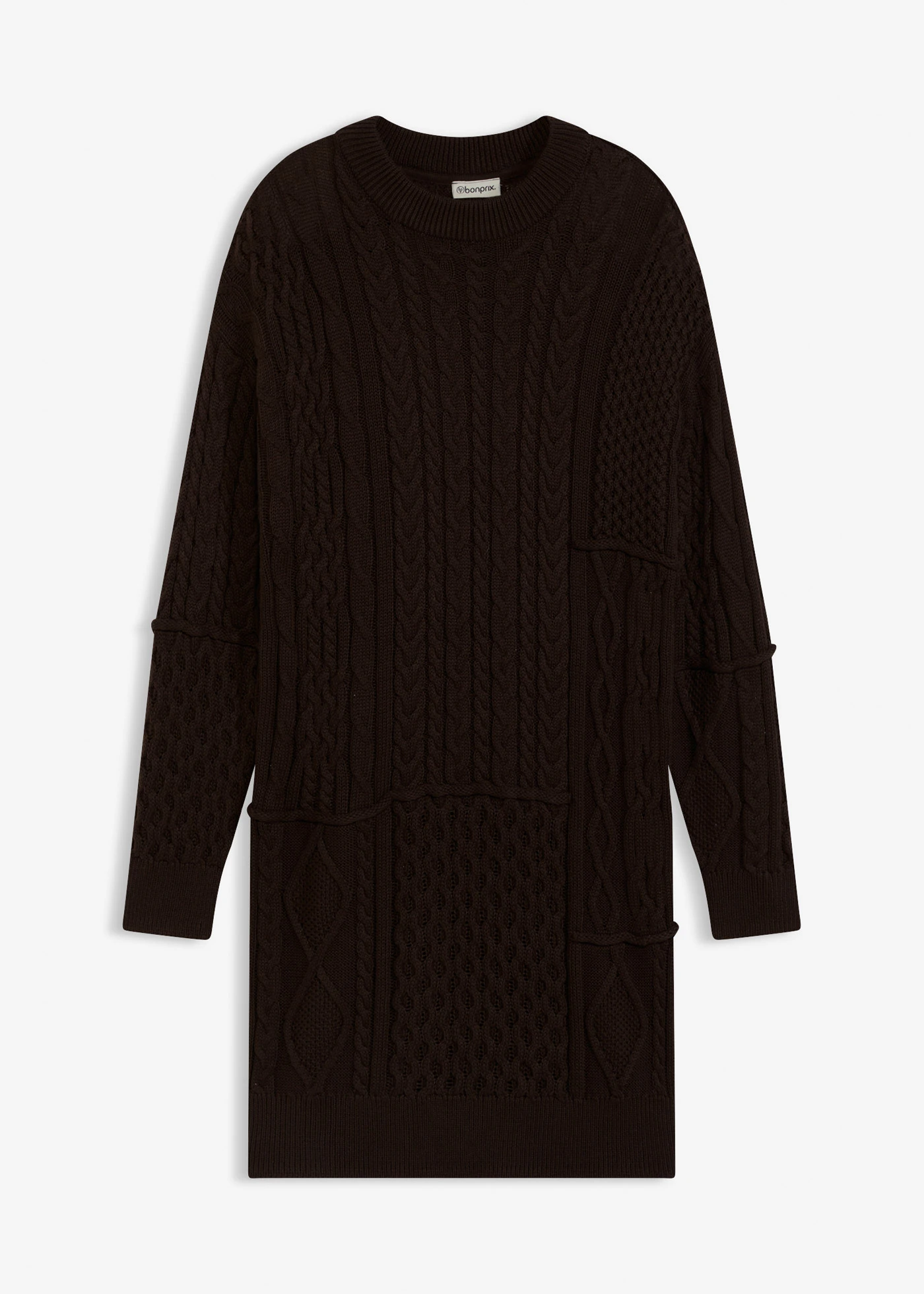 Pletené šaty s copánkovým vzorem • tmavě hnědá • bonprix obchod