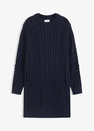 Pletené šaty s copánkovým vzorem, barva: inkoustově modrá