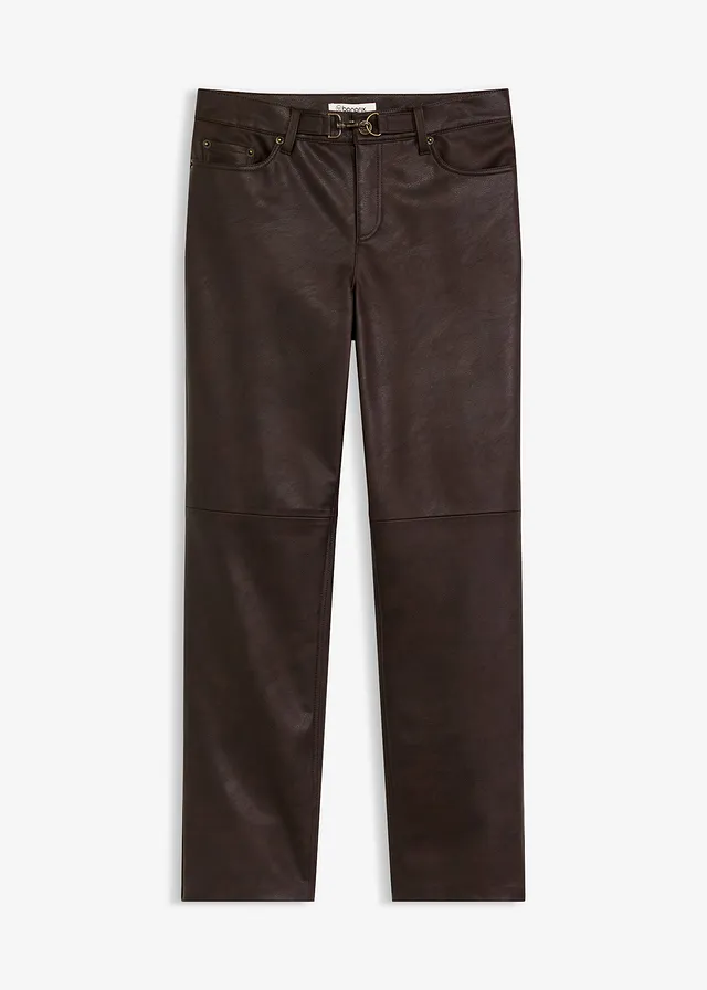 Imitatieleren broek in used look, Kleur: donkerbruin