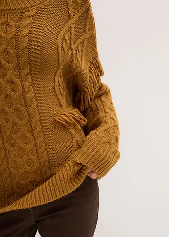 Oversize svetr s třásněmi • koňakově hnědá • bonprix obchod