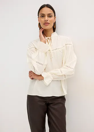 Blouse légère en viscose mélangée, Couleur: blanc nacré