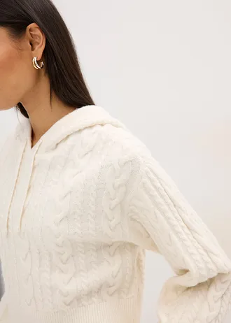 Svetr ze silnější pleteniny, s kapucí • perlově bílá • bonprix obchod