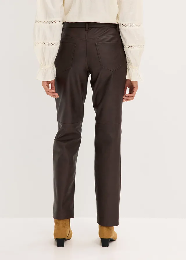 Imitatieleren broek in used look, Kleur: donkerbruin