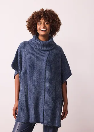 Poncho trui met wol • indigo • bonprix online shop