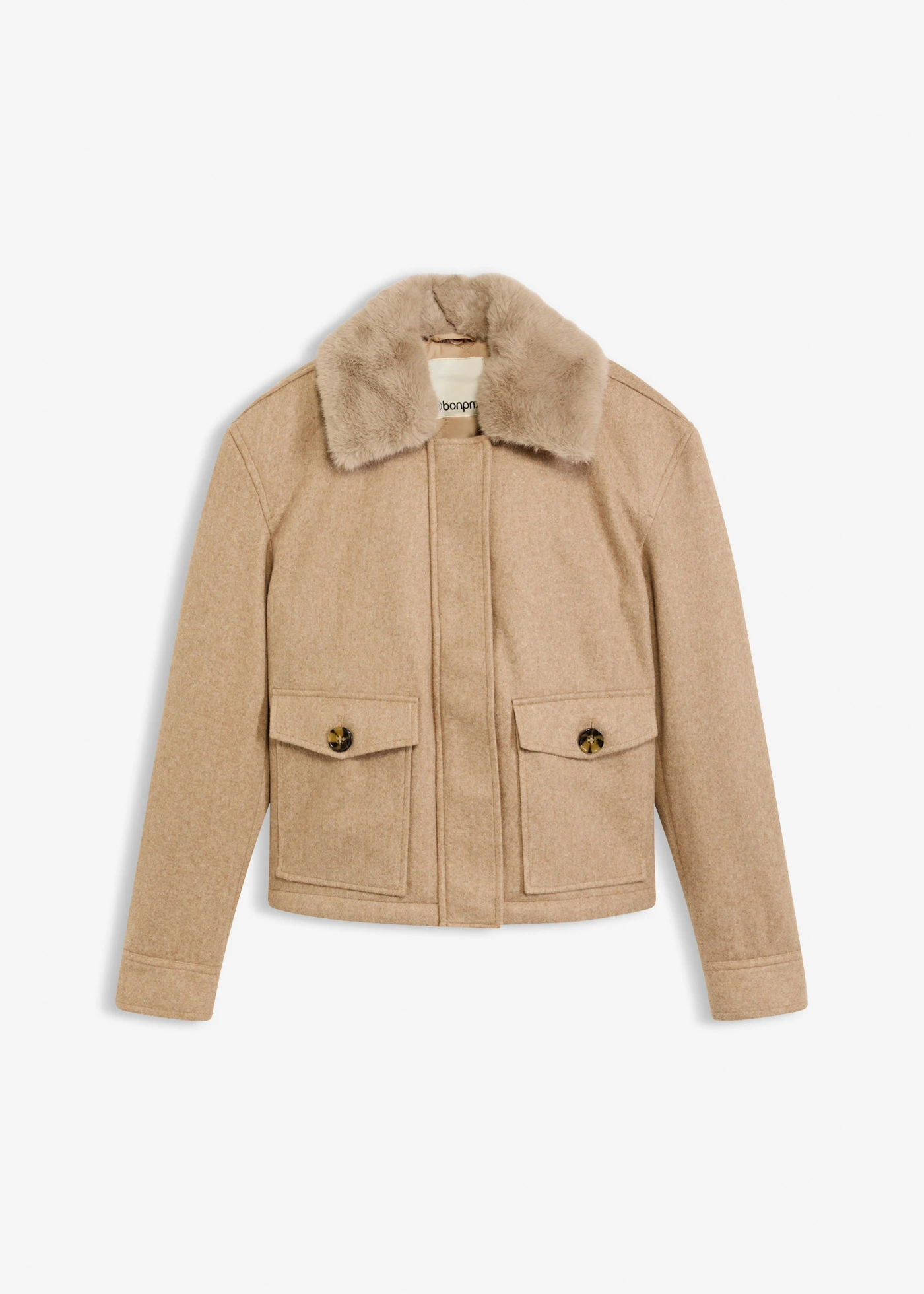 Zimní bunda s vlněným vzhledem • světlá khaki melír • bonprix obchod