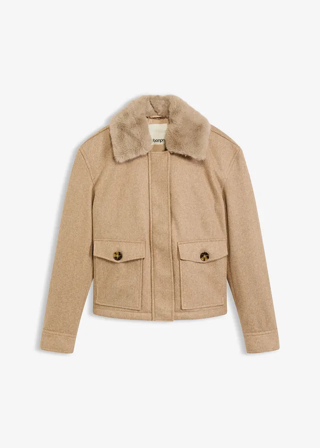 Zimní bunda s vlněným vzhledem • světlá khaki melír • bonprix obchod