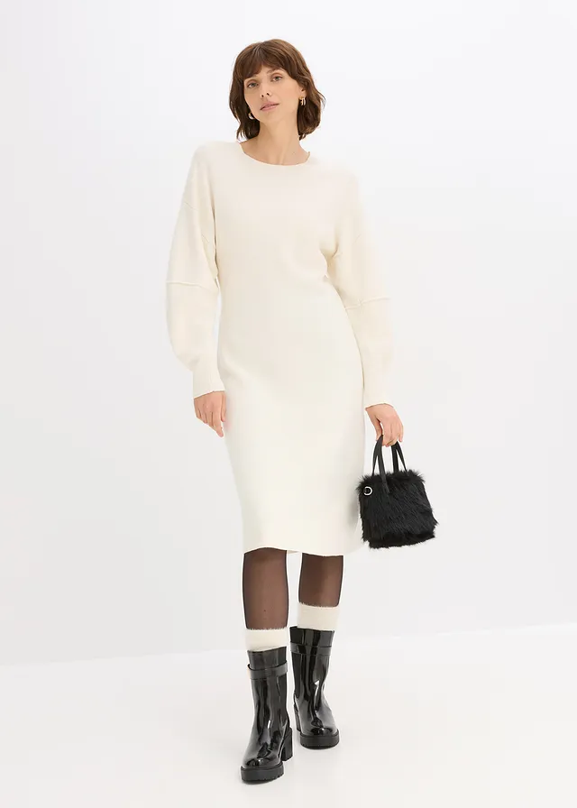 Robe en maille milano, Couleur: blanc nacré