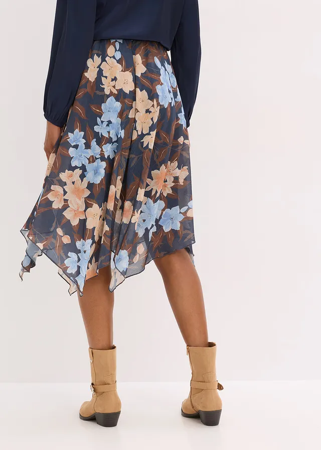 Jupe midi asymétrique en mousseline • bleu nuit floral • product-page.page-title-suffix