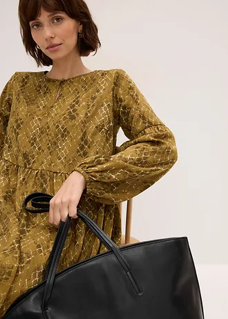 Robe midi en satin fluide • olive-vert gui imprimé • Boutique bonprix