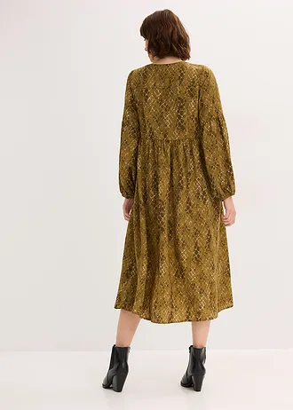 Robe midi en satin fluide • olive-vert gui imprimé • Boutique bonprix