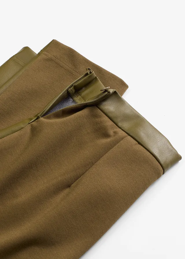 Pantalon bi-matière Punto di Roma et tissu enduit • olive • product-page.page-title-suffix