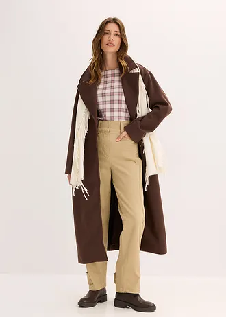 Twill broek met hoge band, Kleur: lichtkaki washed