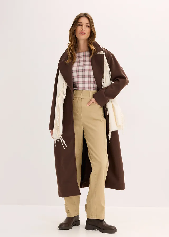 Keprové kalhoty s vysokým pasem tmavě hnědá