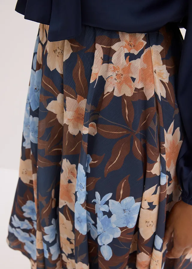 Jupe midi asymétrique en mousseline • bleu nuit floral • product-page.page-title-suffix