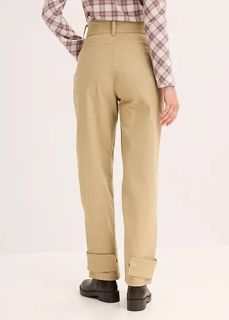 Twill broek met hoge band, Kleur: lichtkaki washed