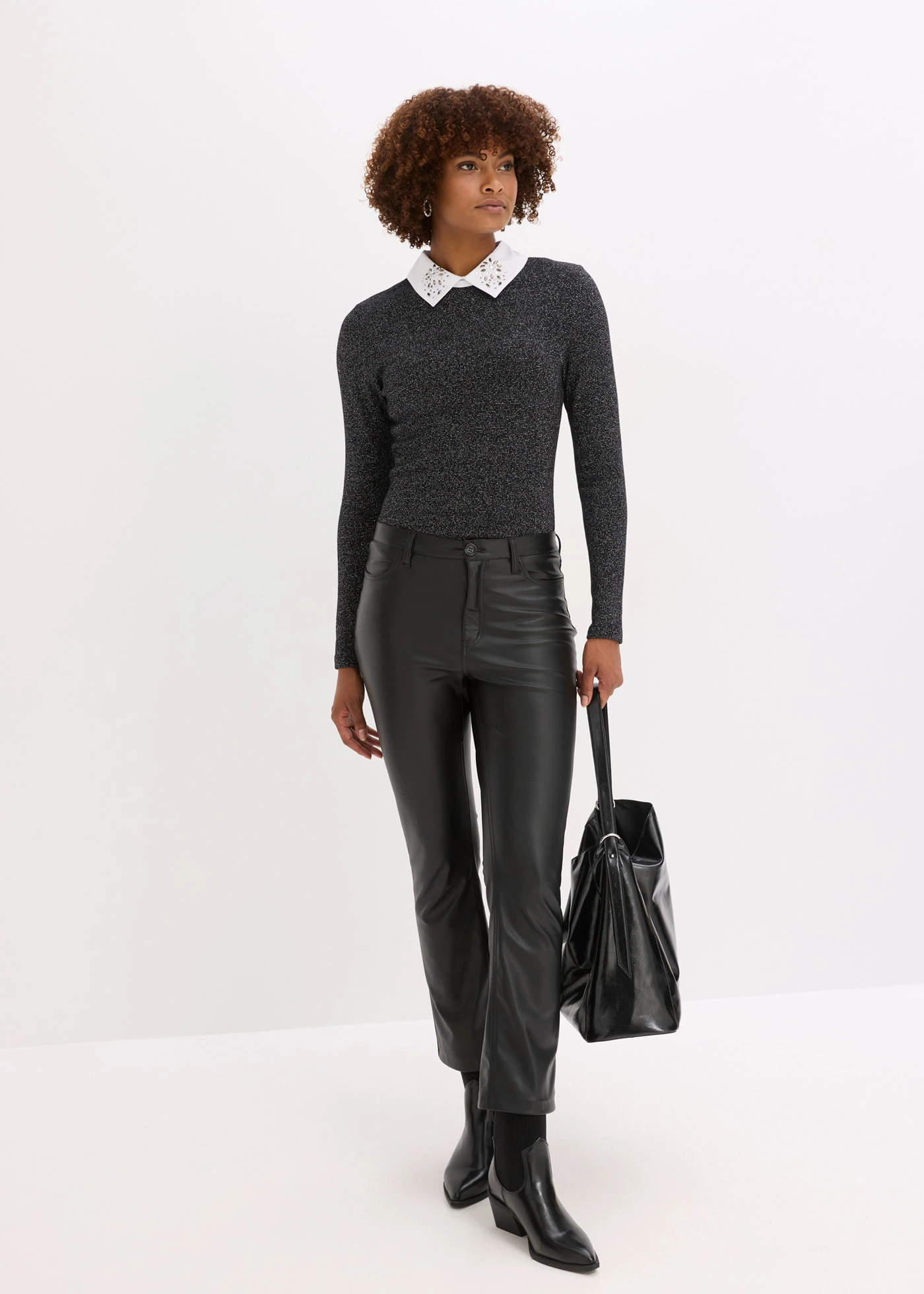 Tričko z bavlněné směsi • černo-stříbrný melír • bonprix obchod