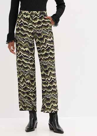 Palazzo kalhoty z lehkého viskózového krepu • tmavě olivová s potiskem • bonprix obchod
