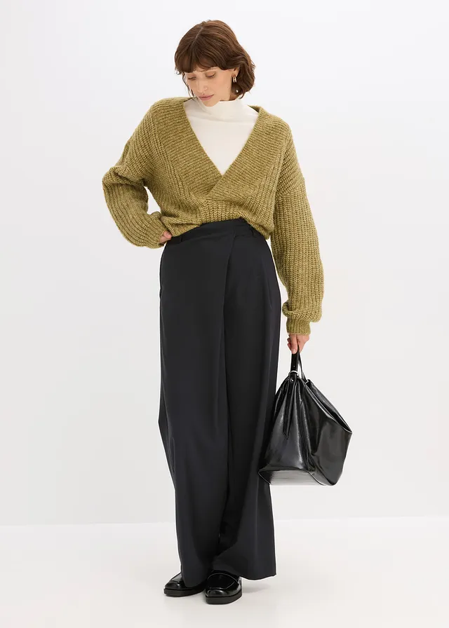 Marlene Dietrich broek in een viscosemix, Kleur: zwart