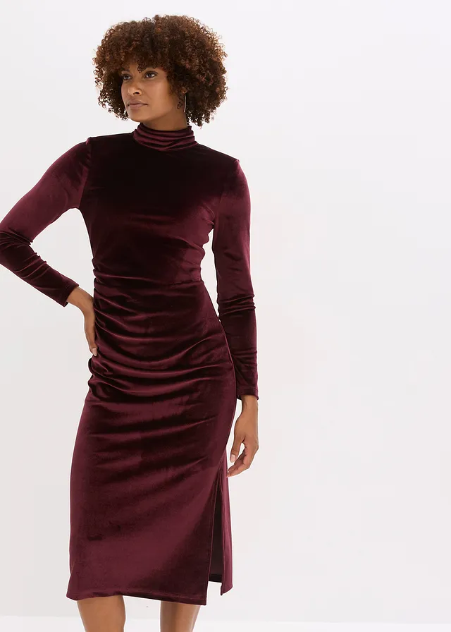 Midi jurk van zacht fluweel • bordeaux • product-page.page-title-suffix