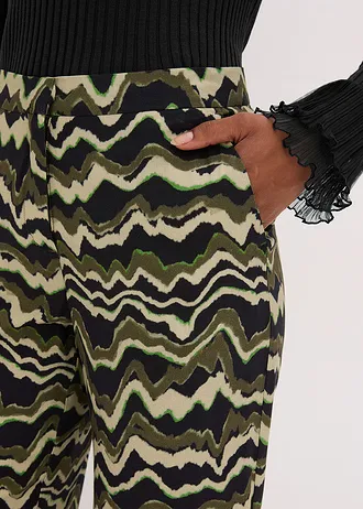 Spodnie palazzo z lekkiej krepy z wiskozą • ciemnooliwkowy z nadrukiem • sklep bonprix