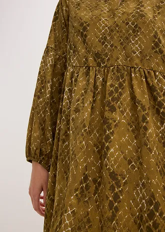 Midi šaty ze splývavého saténu • zemitá olivovo-zelená jmelí s potiskem • bonprix obchod