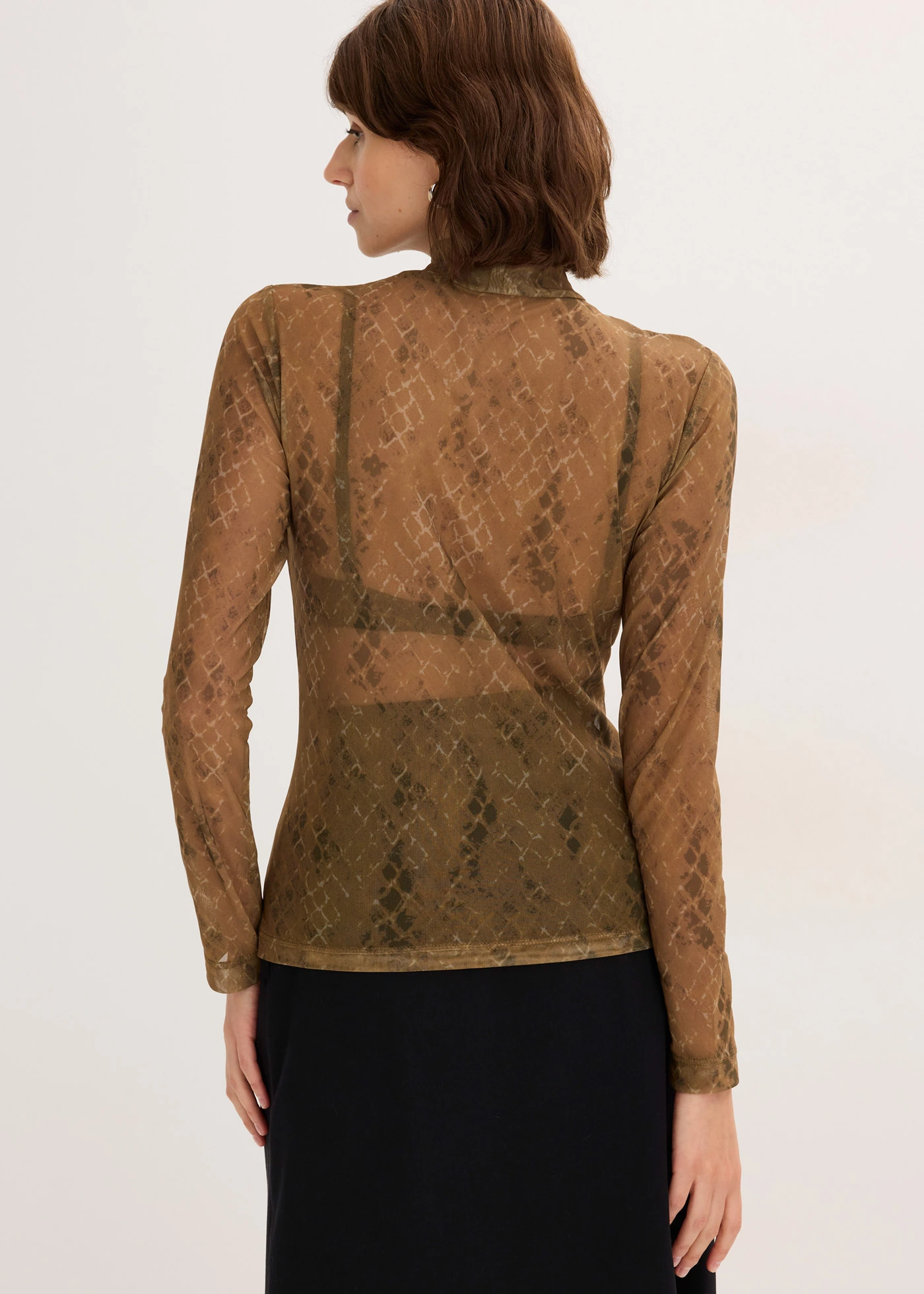 Tričko s dlouhým rukávem • zemitá olivová-zelená jmelí s grafickým potiskem • bonprix obchod